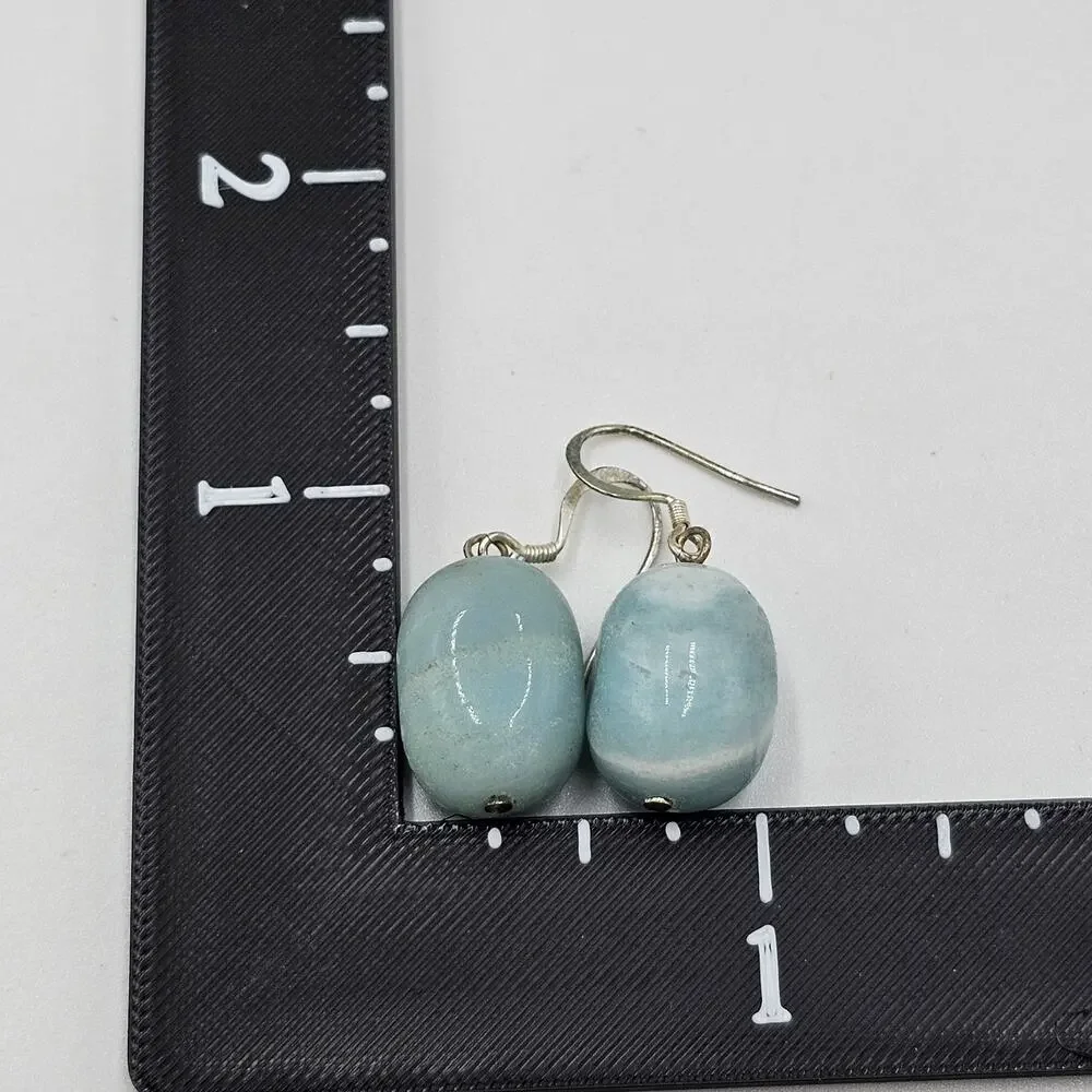 Larimar Blue Stone Bead Necklace & Earrings Set GSJ 925 Sterling